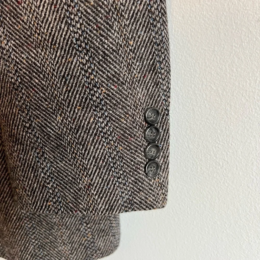 VINTAGE Tweed Jacket M Gray Barleycorn 100% Wool Donegal Blazer Sport Coat 43R - Picture 7 of 13